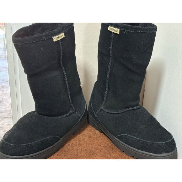 BEARPAW MEADOW MID-CALF SUEDE WINTER BOOTS BLACK FLATS WOMENS SIZE 6 - Picture 6 of 7